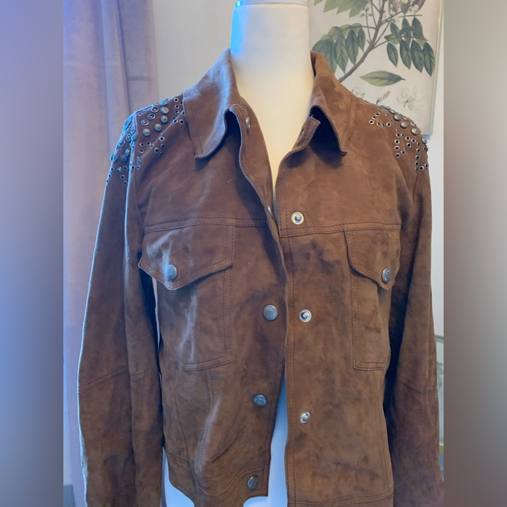 Free People Brown Suede Studded Trucker Jacket - Picture 5 of 6